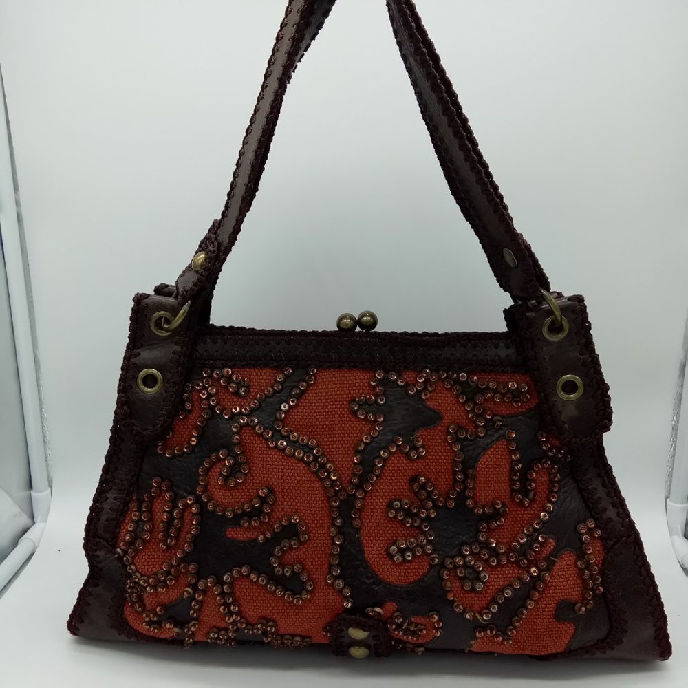 Vintage Isabella Fiore Brown Beaded Leather Purse - Picture 10 of 15